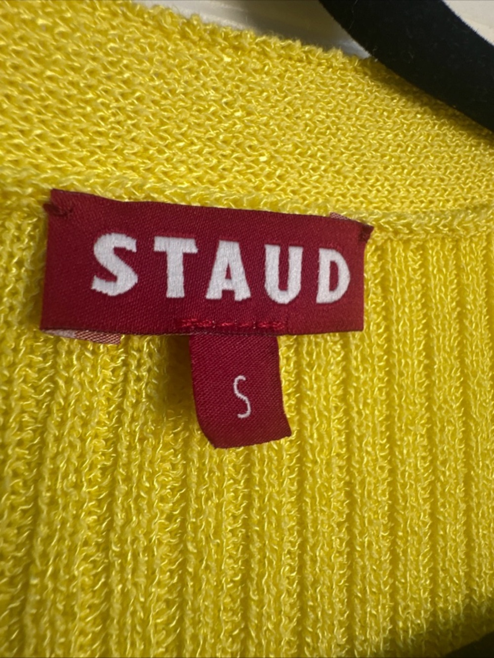 STAUD Alastor Mother Of Pearl Button Detail Yellow Cardigan Sweater Size Small - Picture 4 of 8